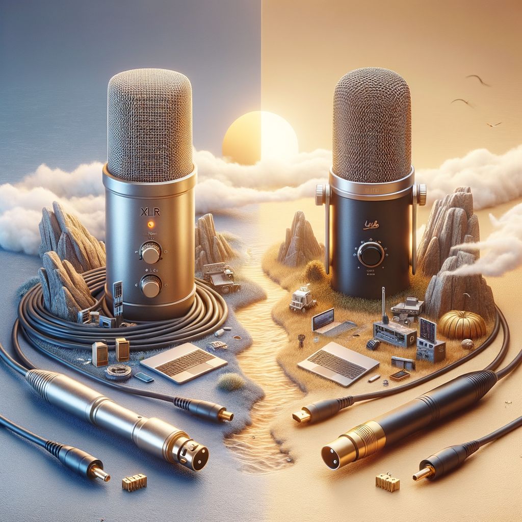 Micrófonos XLR y USB lado a lado comparando características, ventajas y usos recomendados.